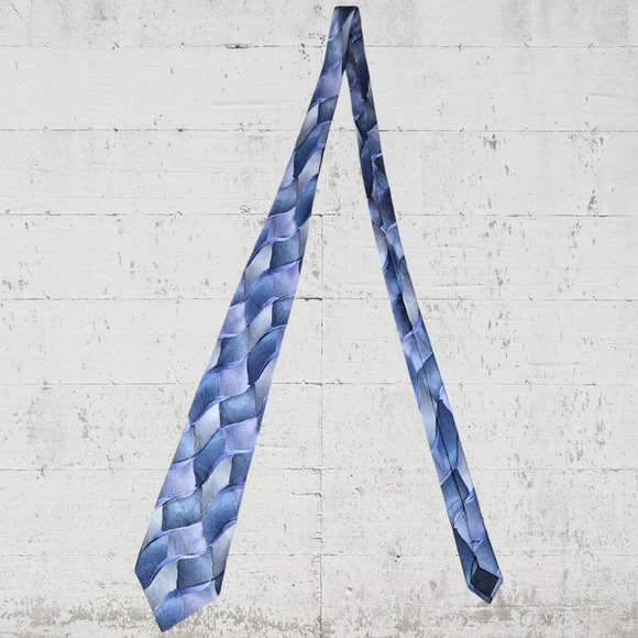 1990s Vintage J Garcia Blue Geometric Virtual Reality Abstract Silk Tie 4 x 61 - Picture 2 of 5